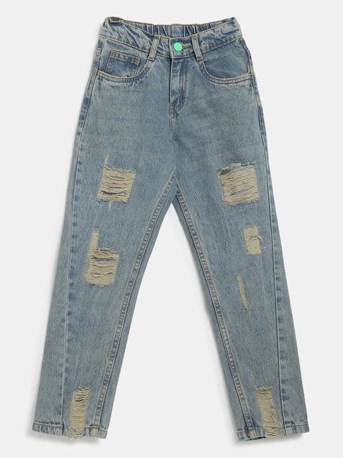 tales & stories kids green cotton distressed jeans