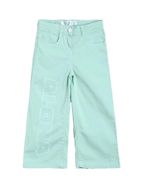tales & stories kids mint green graphic print trousers