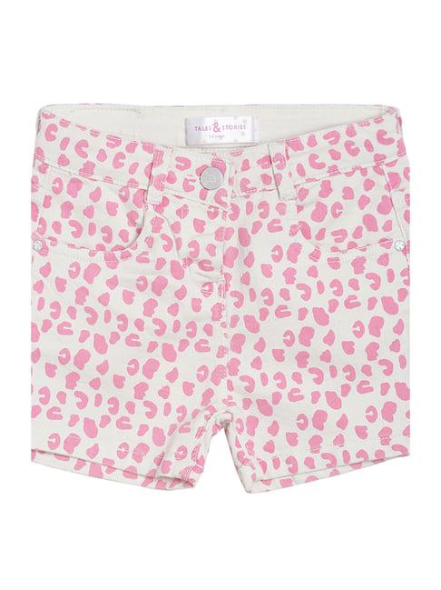 tales & stories kids pink & white printed shorts