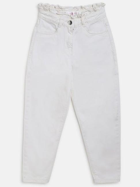 tales & stories kids white cotton regular fit trousers