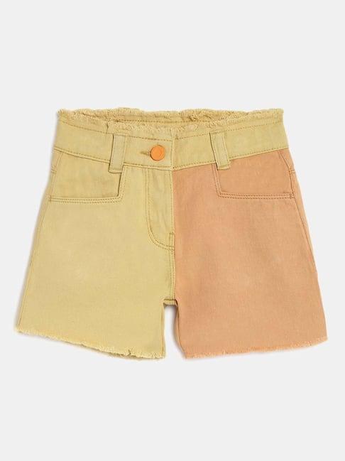tales & stories kids yellow & peach cotton color block shorts