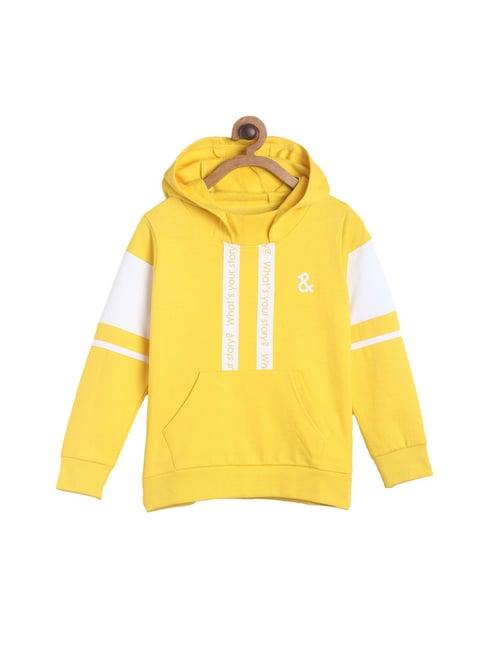 tales & stories kids yellow & white printed hoodie