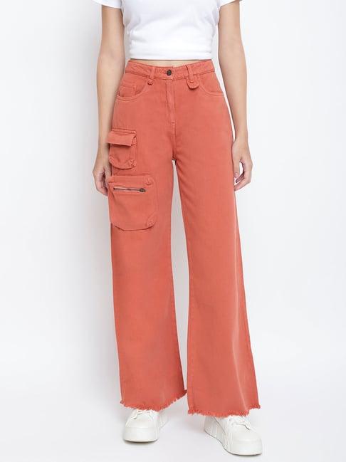 tales & stories rust cotton mid rise cargo trousers