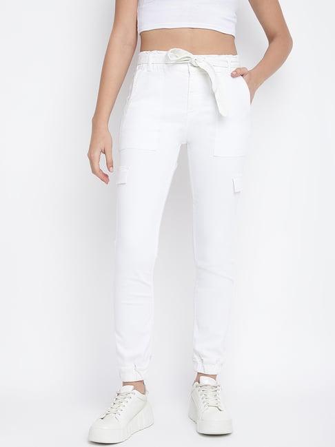 tales & stories white regular fit mid rise joggers