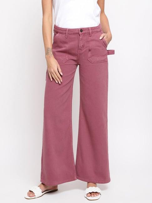 tales & stories wine cotton mid rise wide leg jeans