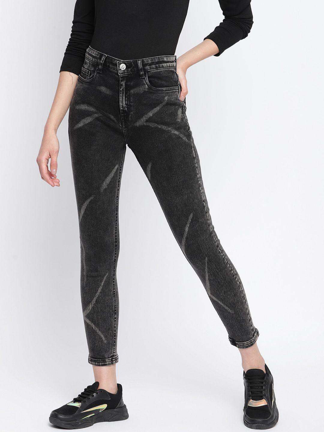 tales & stories women black skinny fit low distress stretchable jeans