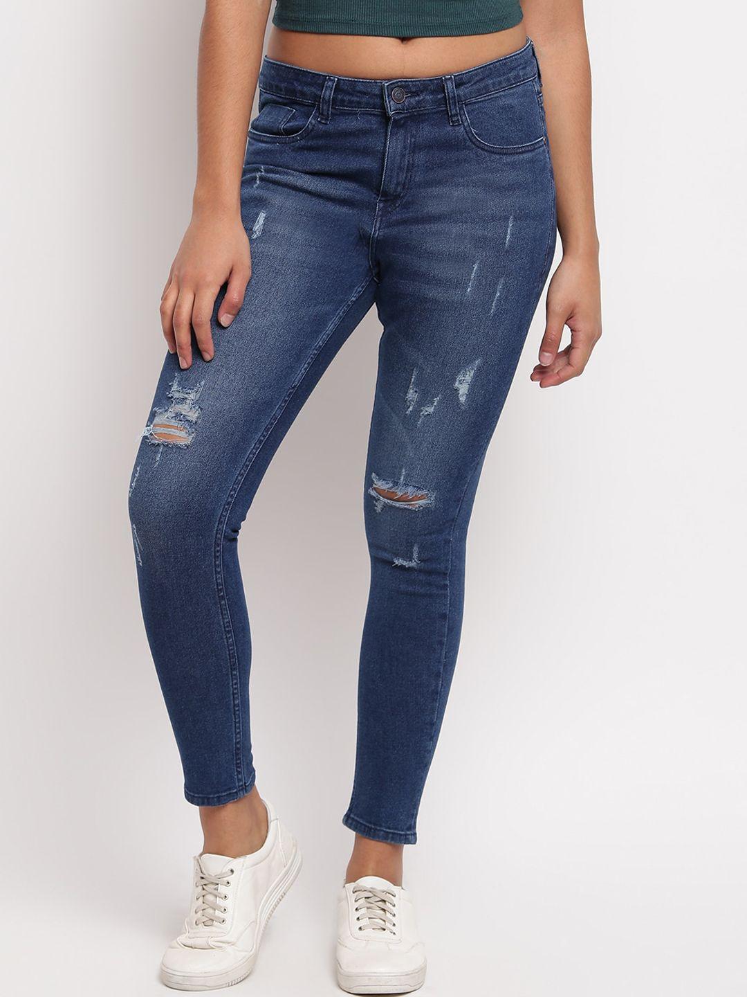 tales & stories women blue skinny fit highly distressed stretchable jeans