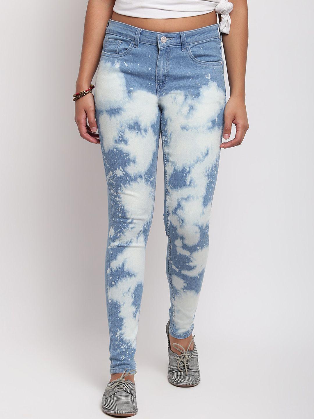 tales & stories women blue slim fit acid wash heavy faded jeans