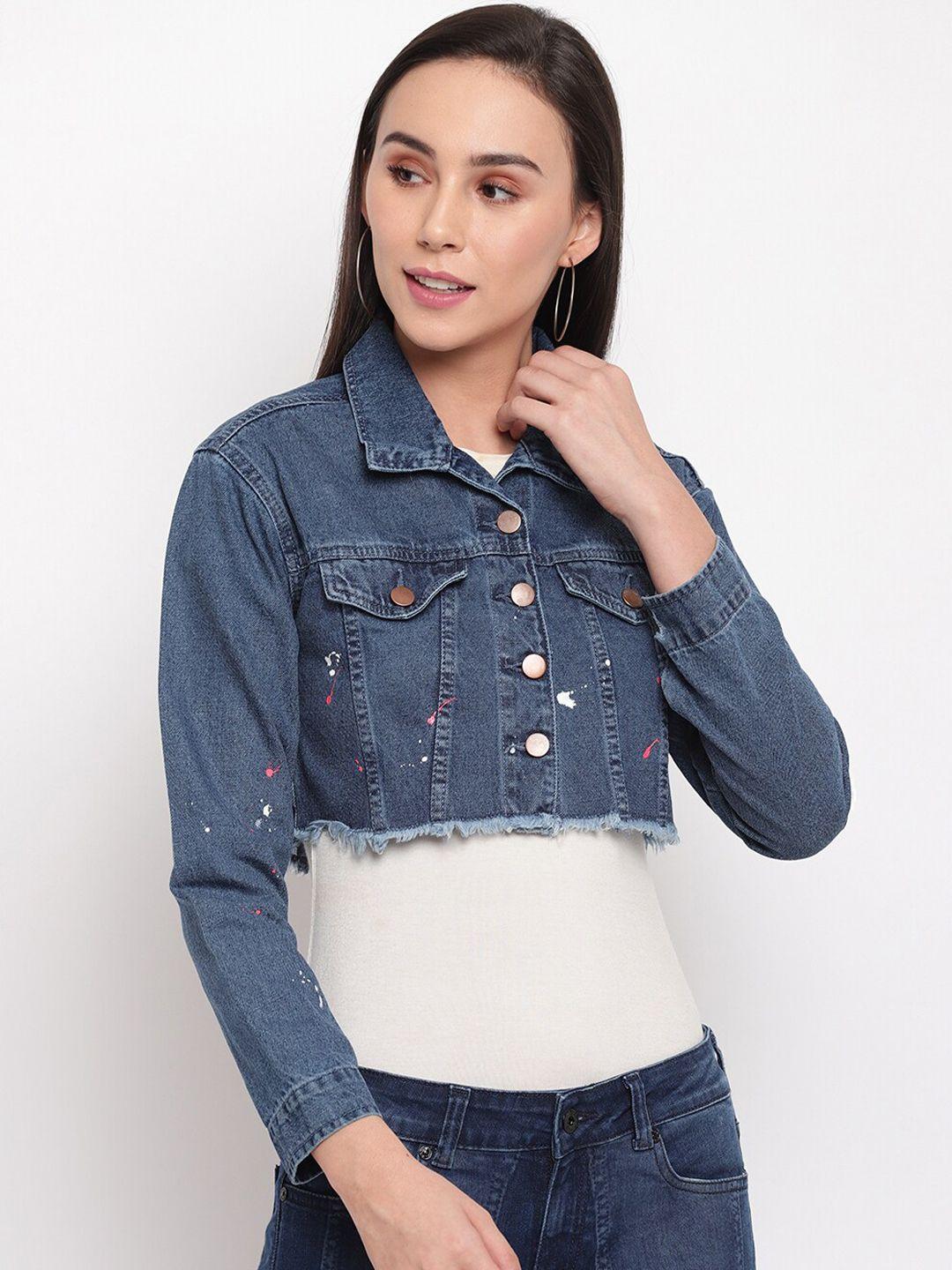 tales & stories women blue solid denim jacket