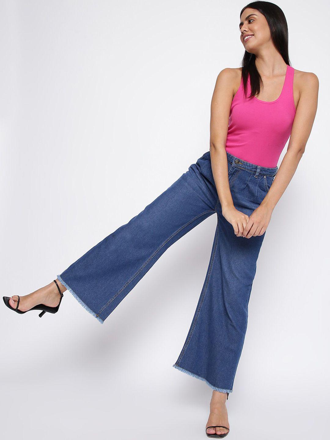 tales & stories women blue wide leg light fade jeans