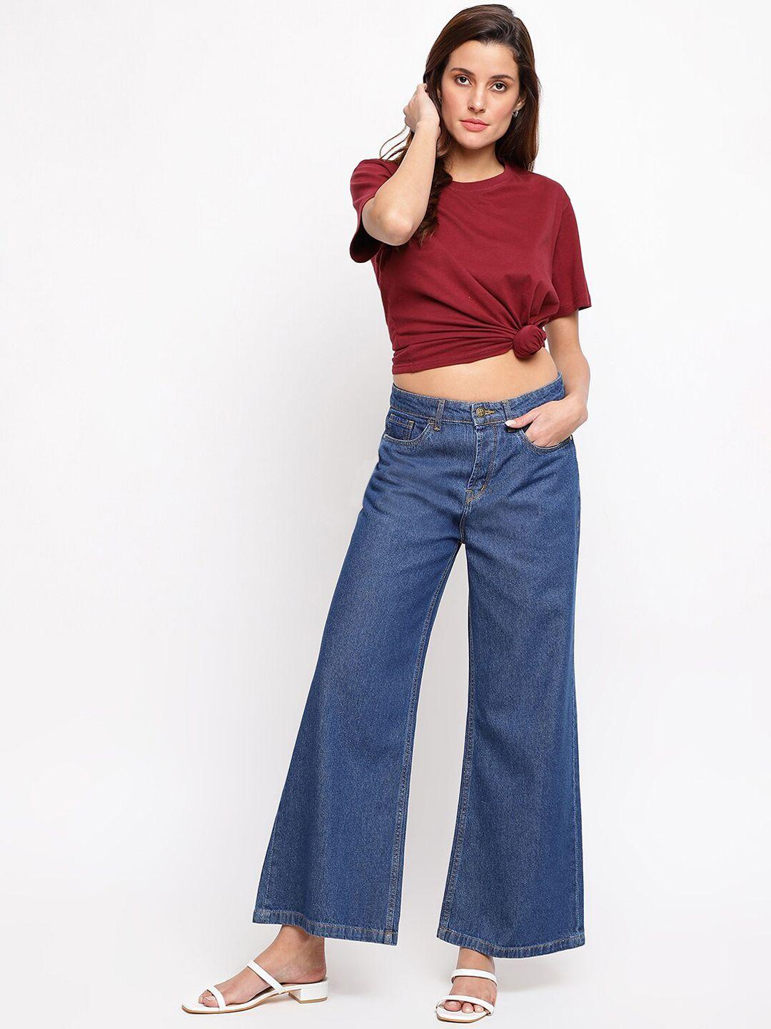 tales & stories women blue wide leg stretchable jeans