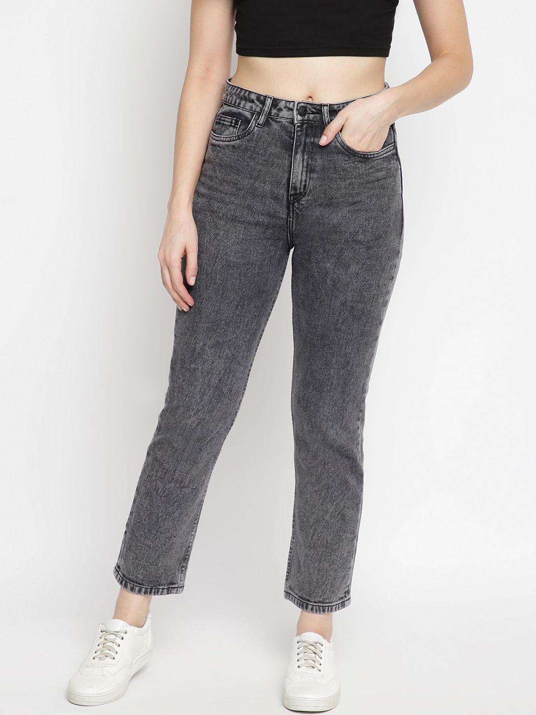 tales & stories women charcoal grey heavy fade cropped jeans