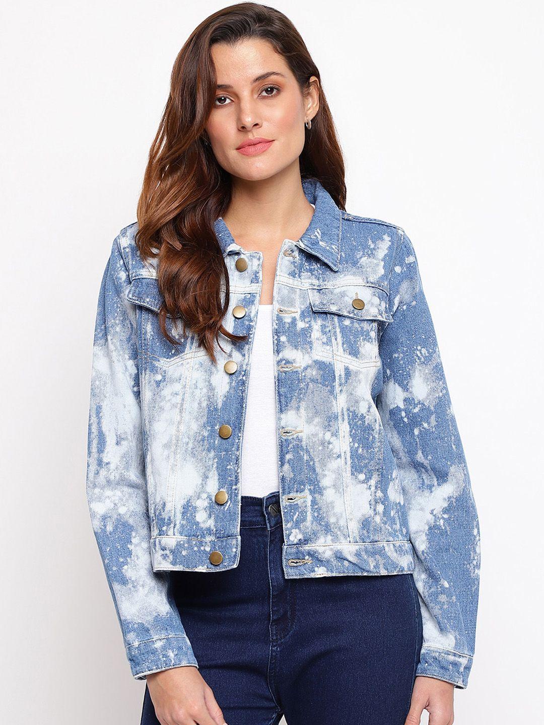 tales & stories women cotton white tie and dye lightweight denim jacket