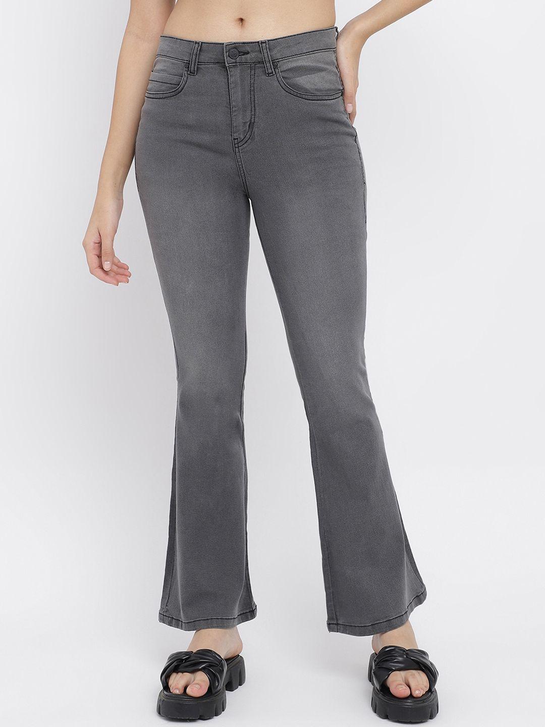 tales & stories women grey flared high-rise light fade stretchable jeans