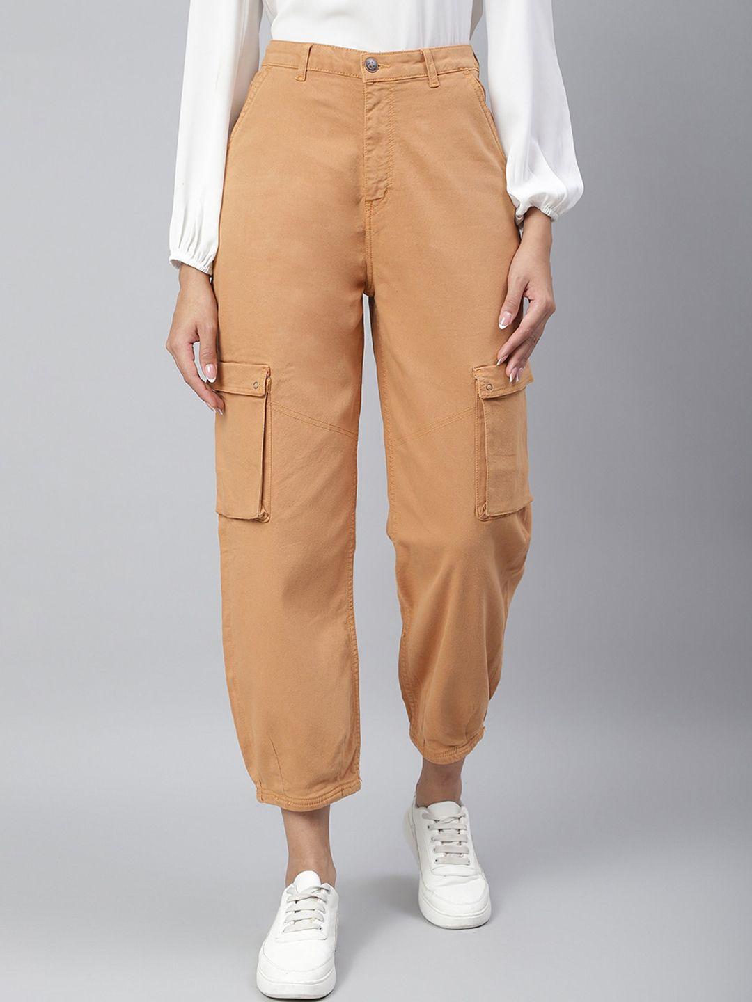 tales & stories women mid rise cotton cargos trousers