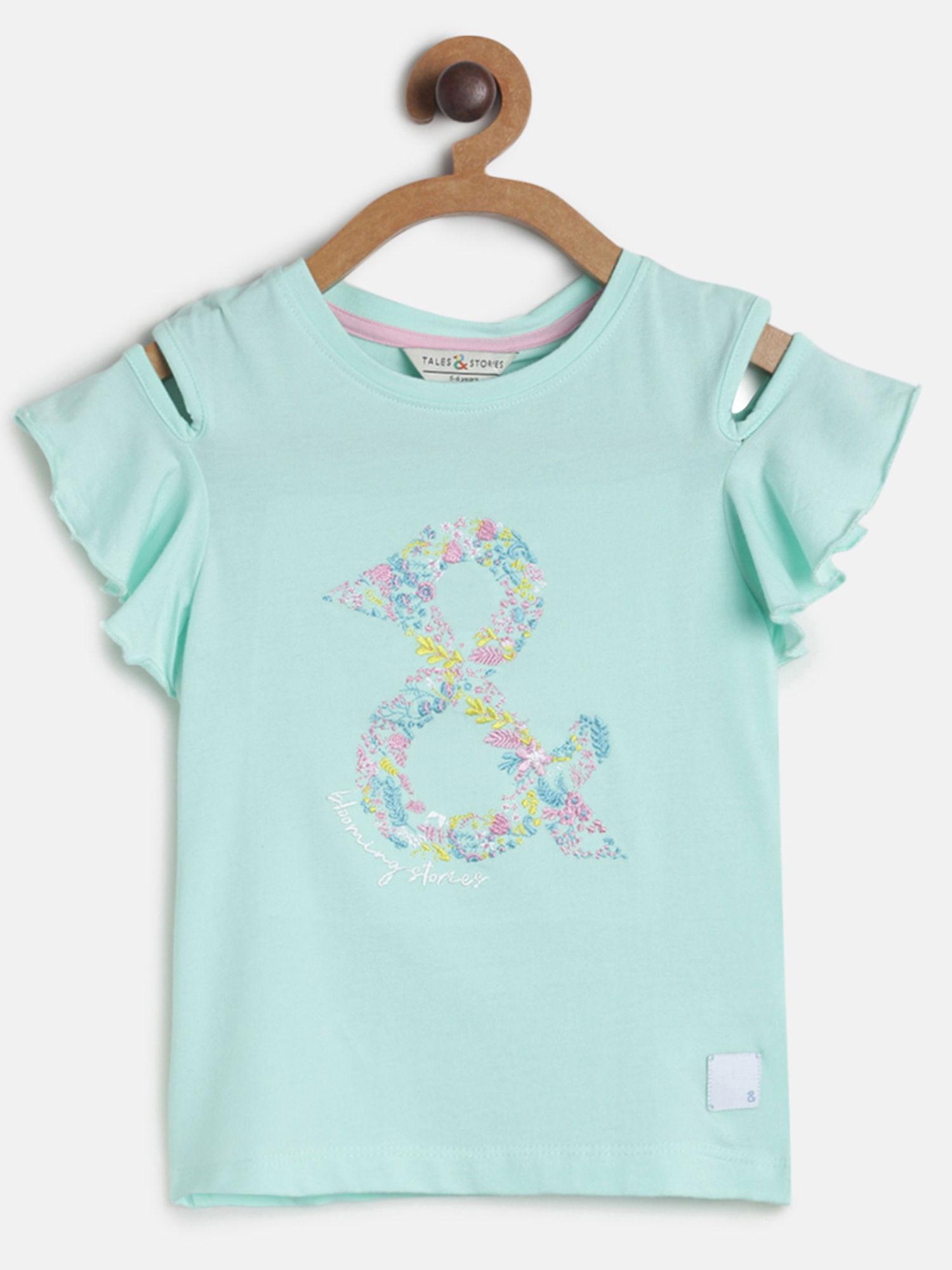 tales and stories blue girl cotton embroidered t-shirt