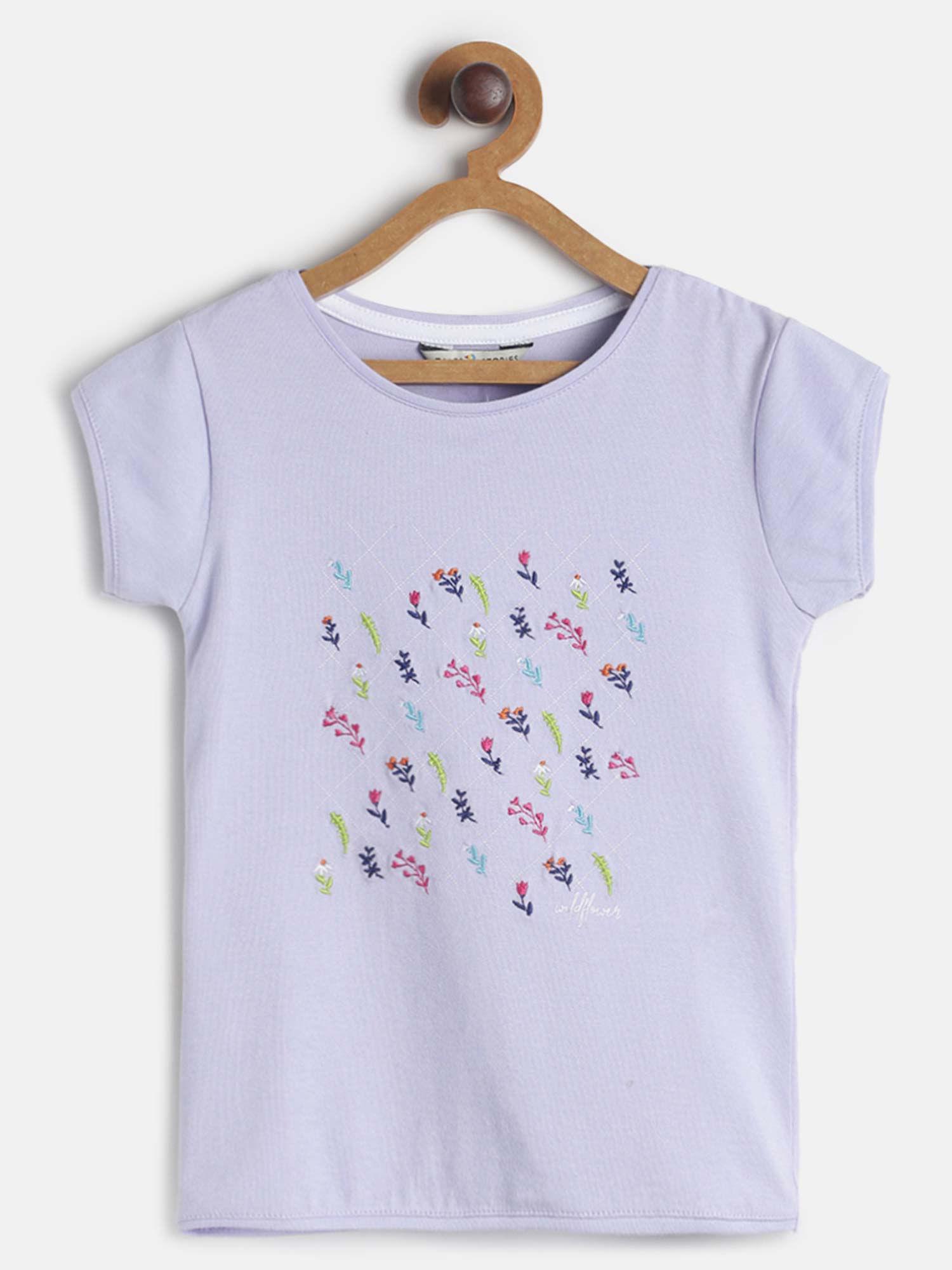 tales and stories purple girl cotton embroidered t-shirt