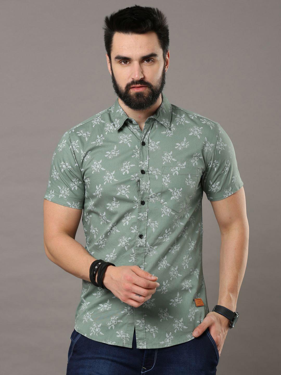 tallwalker abstract printed standard slim fit cotton casual shirt