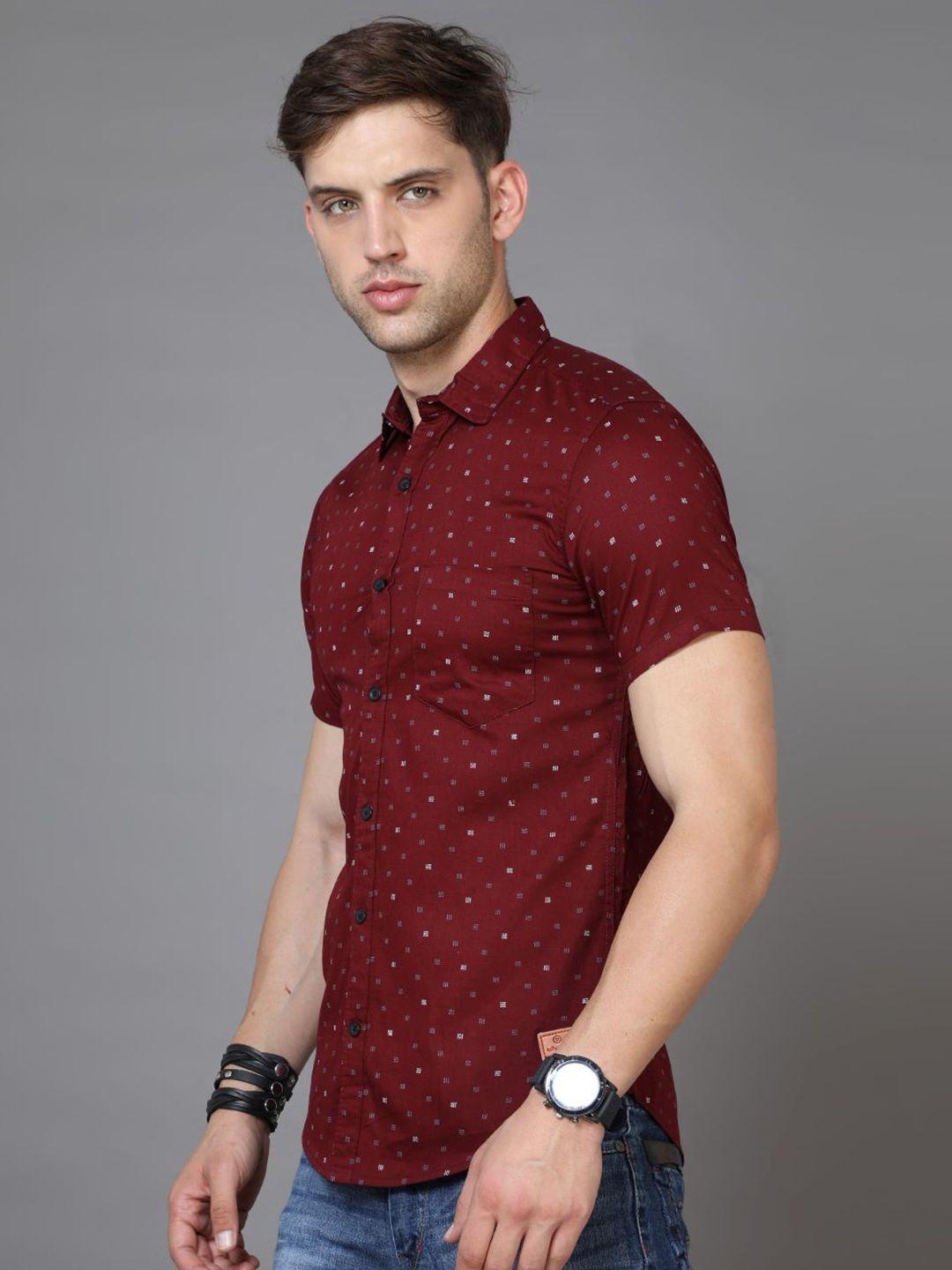 tallwalker men red straight slim fit opaque printed casual shirt