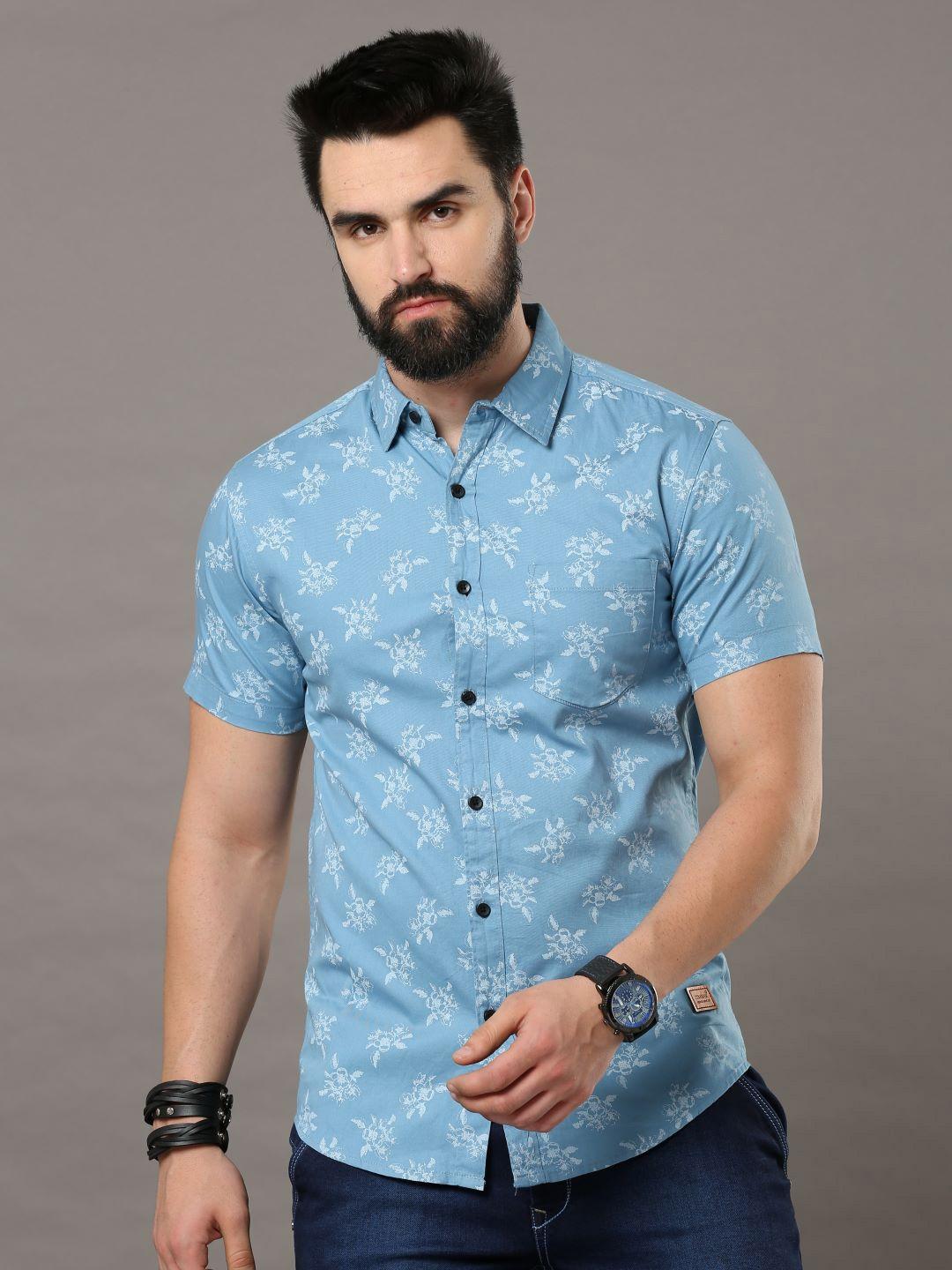 tallwalker printed standard slim fit cotton casual shirt