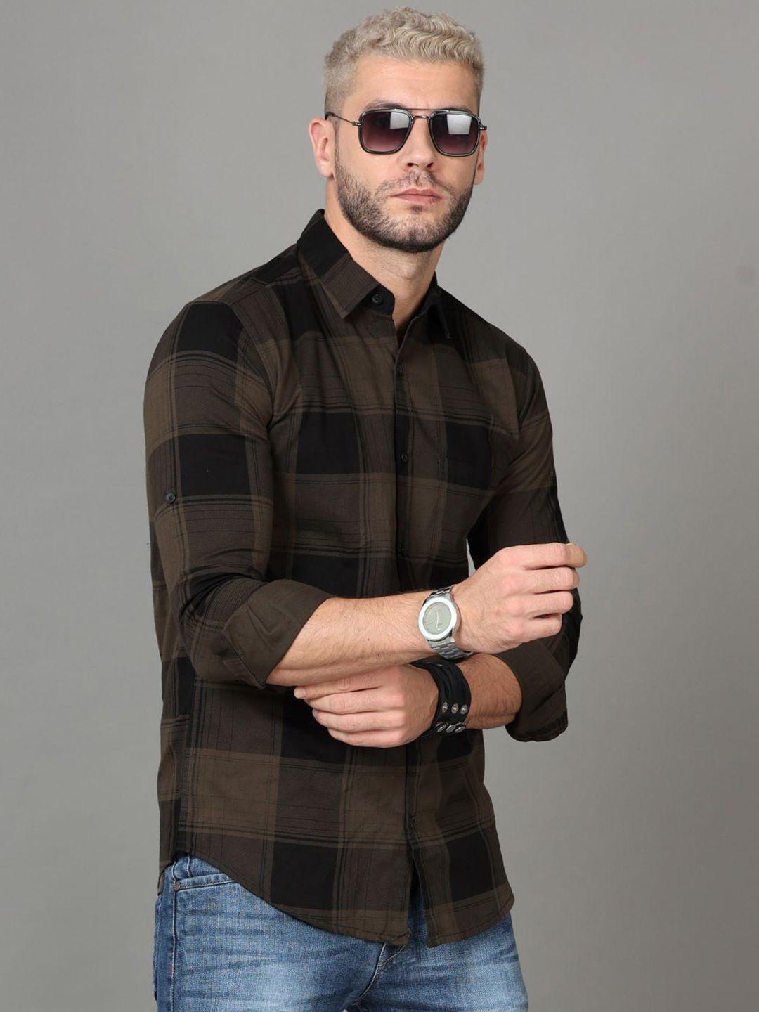 tallwalker straight slim fit tartan checked cotton casual shirt