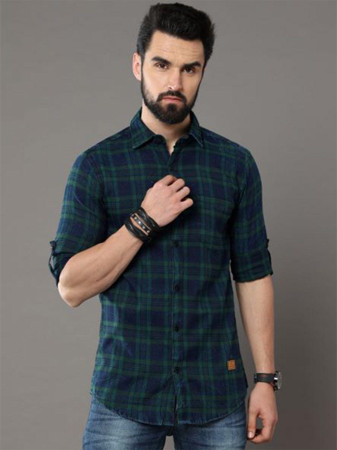 tallwalker tartan checked straight slim fit twill cotton casual shirt