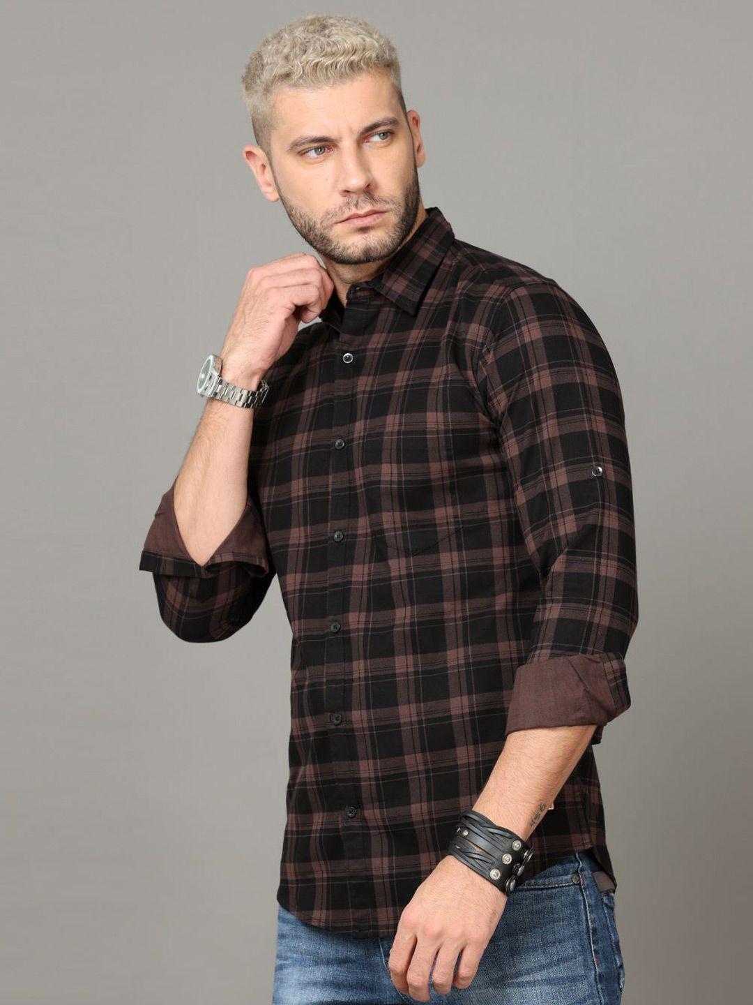 tallwalker tartan checks standard slim fit cotton casual shirt