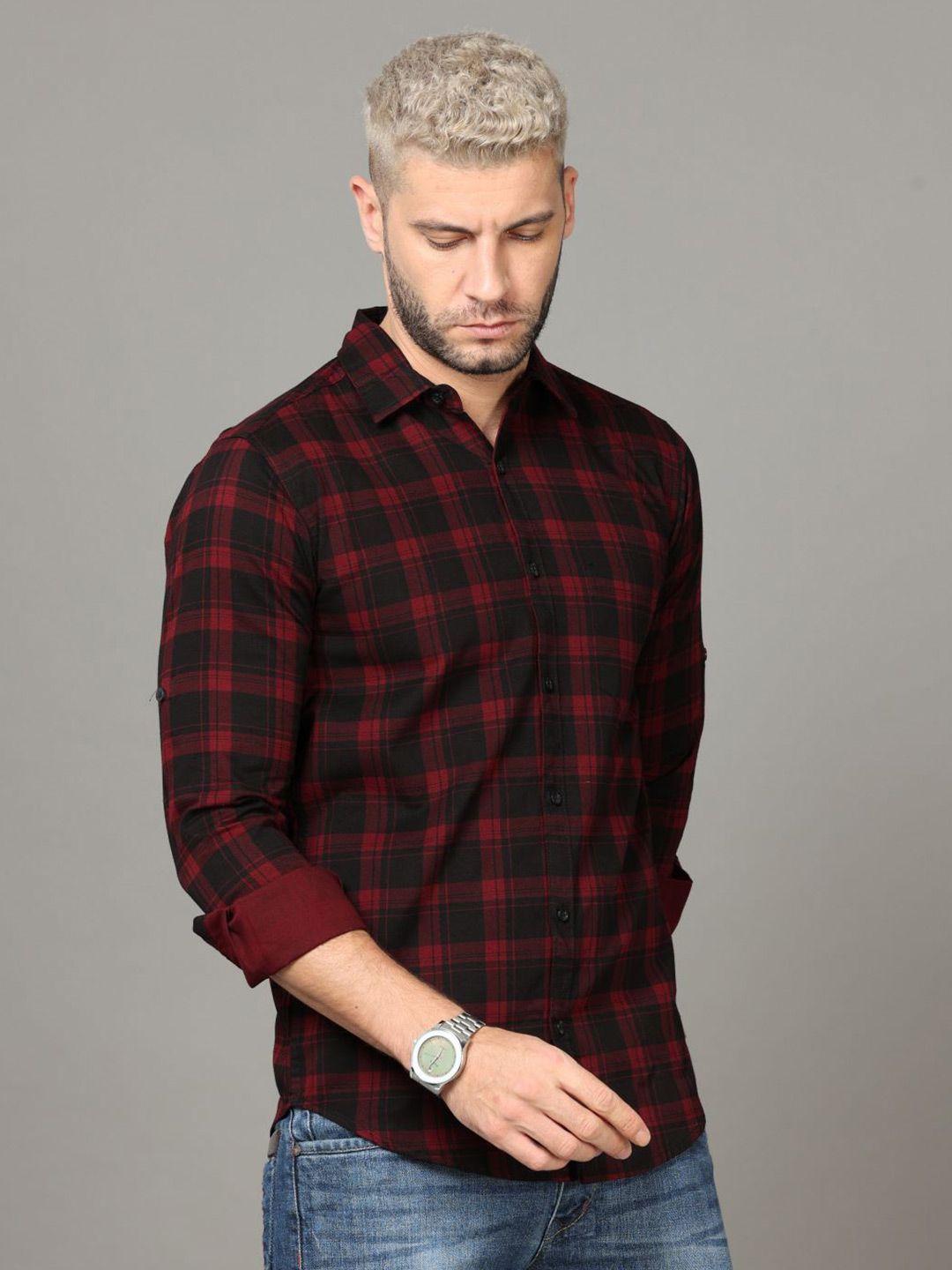 tallwalker tartan checks standard slim fit cotton casual shirt