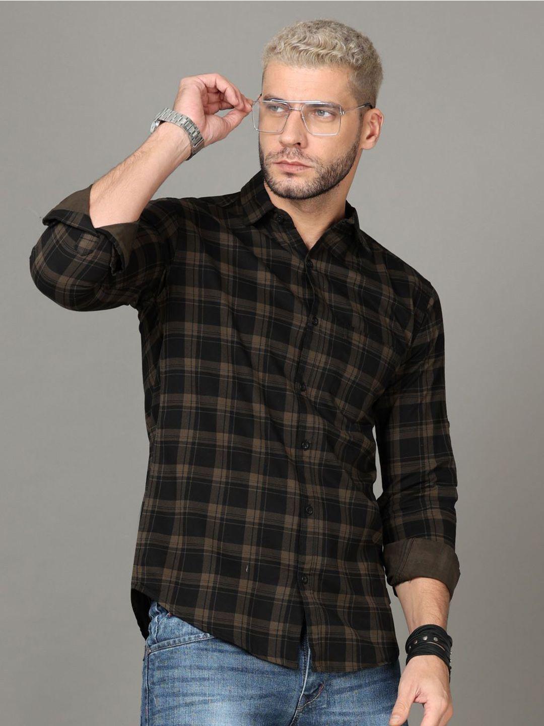 tallwalker tartan checks standard slim fit cotton casual shirt