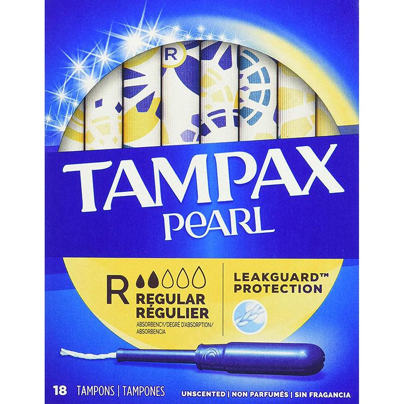 tampax pearl regular plastic tampons, unscented, 18 count