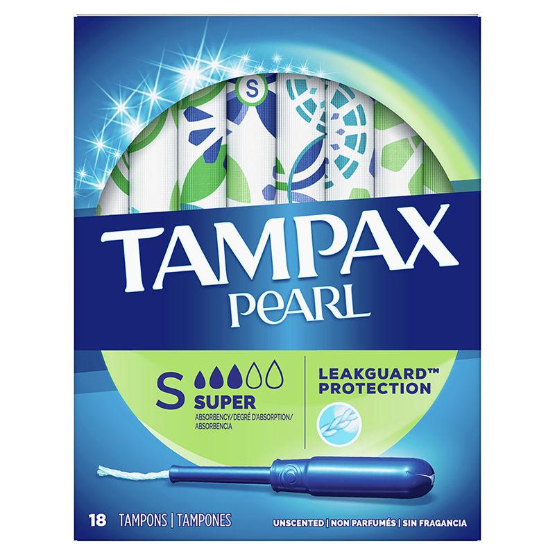 tampax pearl super plastic tampons, unscented, 18 count