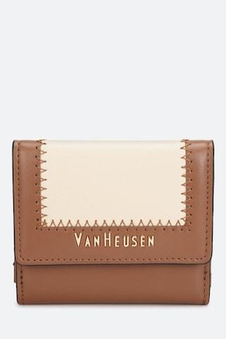 tan color block formal leather women wallet