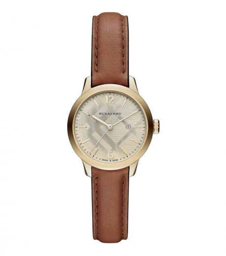 tan golden dial watch