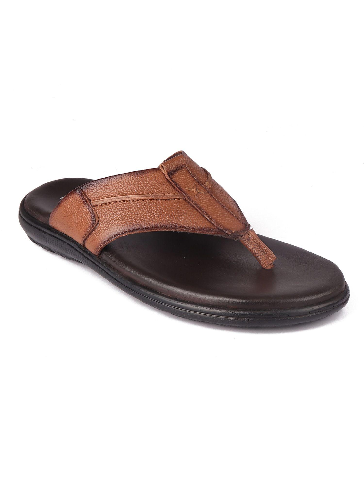 tan leather casual solid thong slipper for men