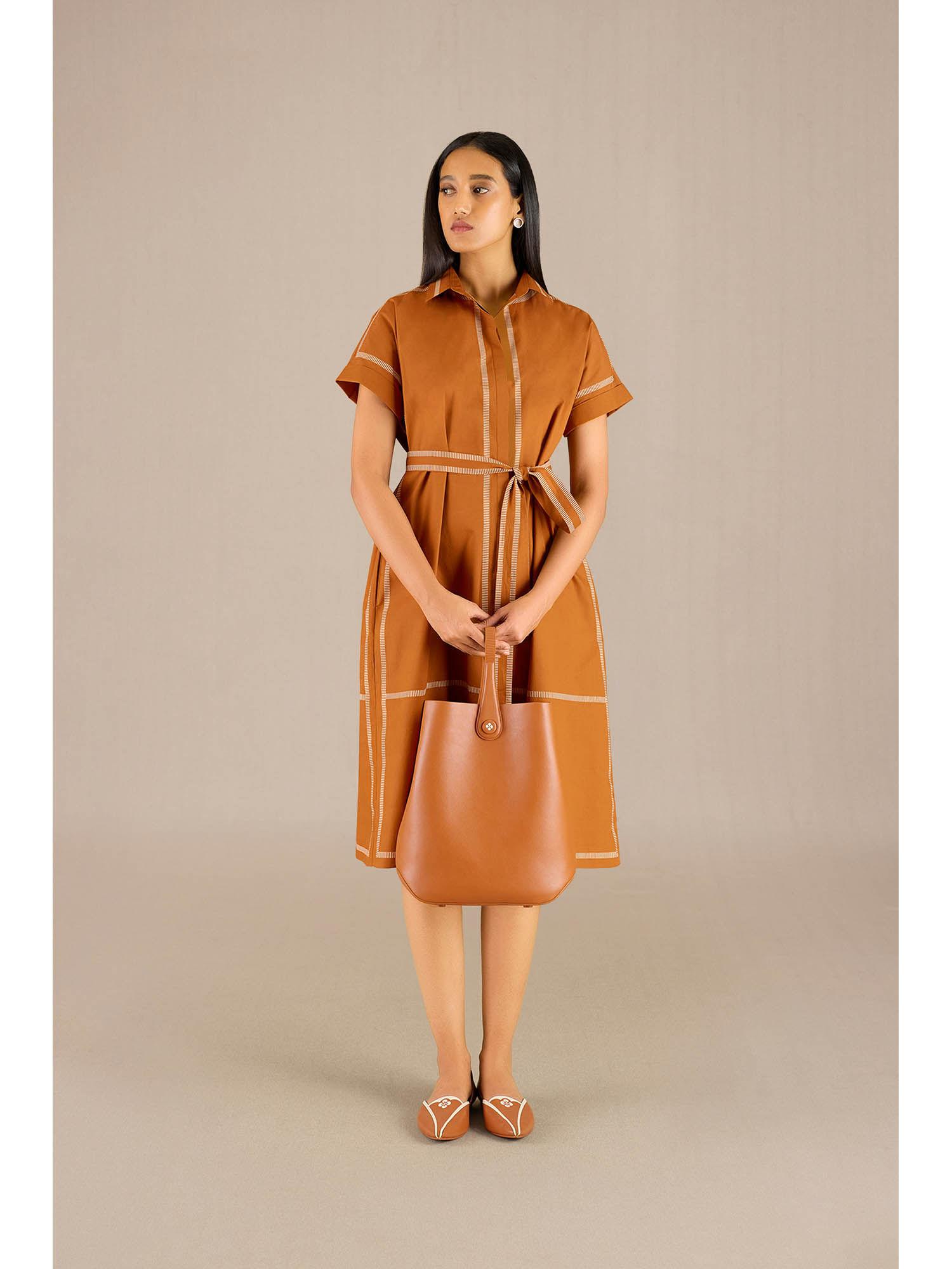 tan adya dress with belt (set of 2)