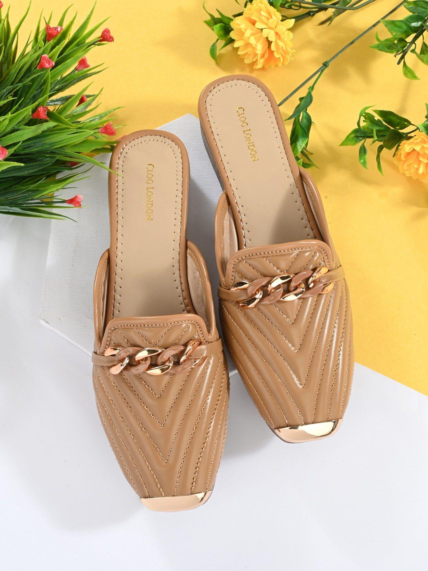 tan comfortable mules