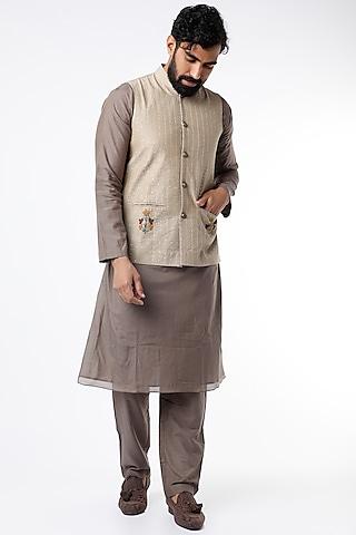 tan cotton silk kurta set