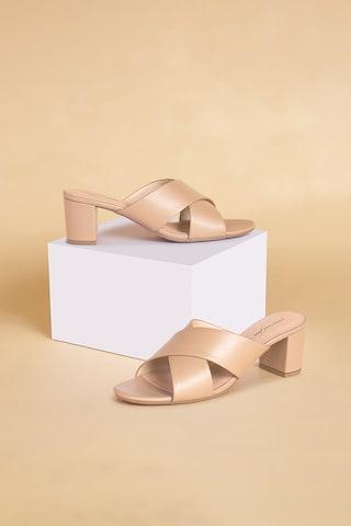 tan cross band casual women heel sandals