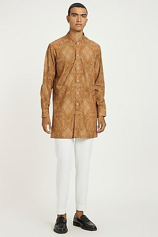 tan handwoven cotton monochromatic kurta set