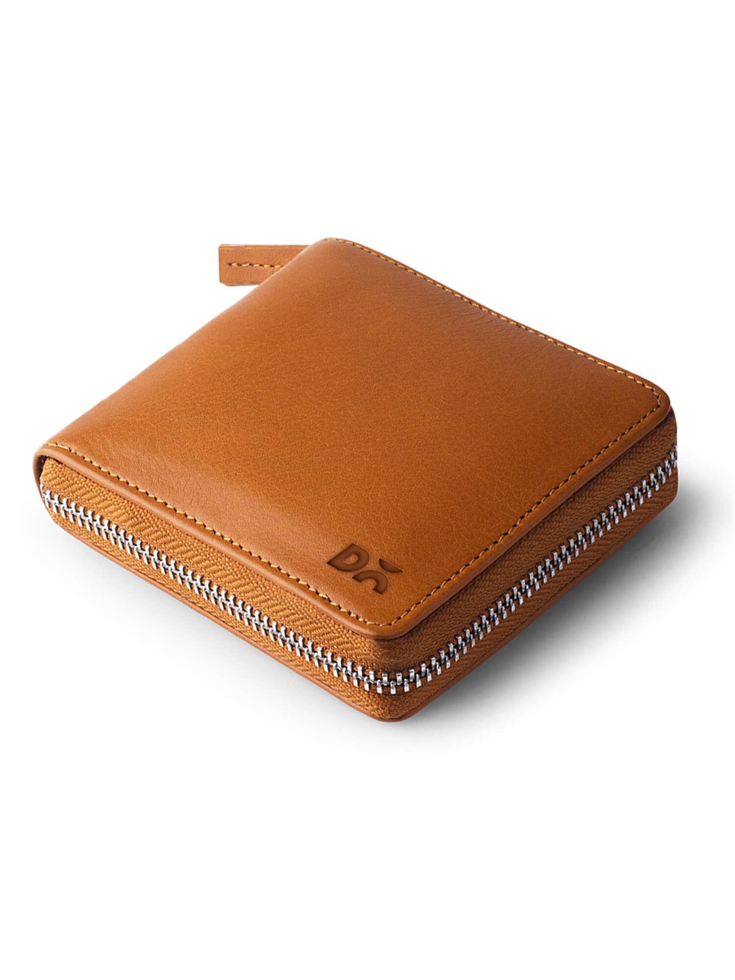 tan leather zip wallet
