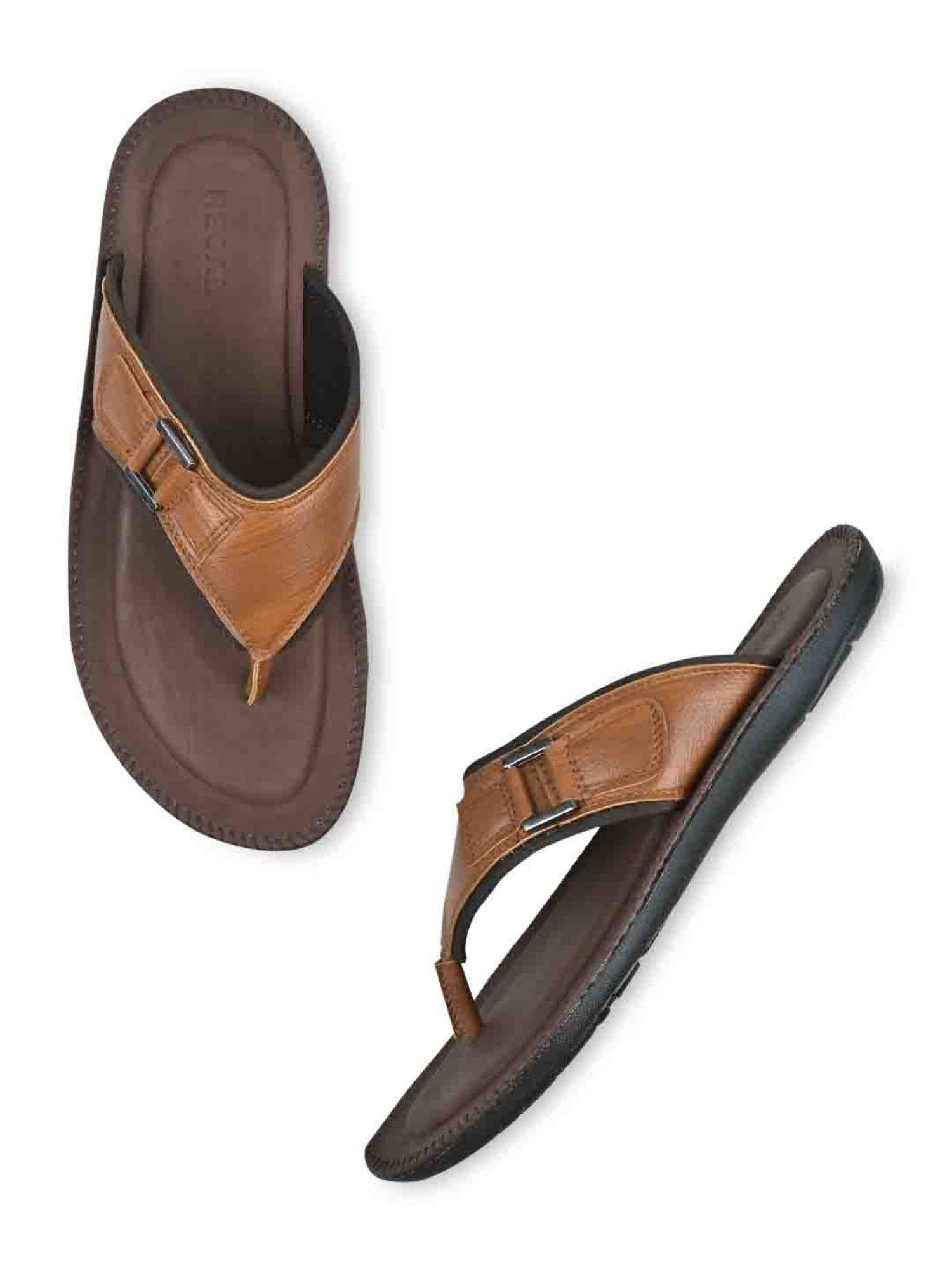 tan mens solid casual leather sandals