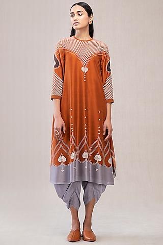 tan printed tunic set