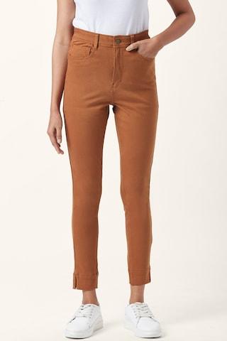 tan solid ankle-length casual women skinny fit jeans