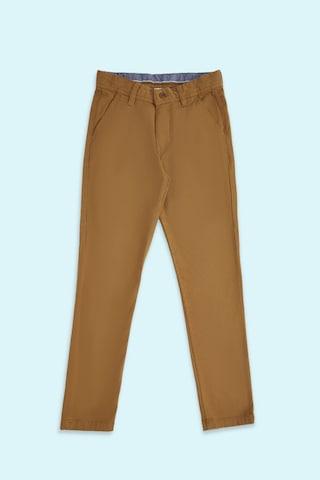 tan solid full length casual boys regular fit trouser