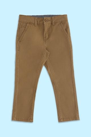 tan solid full length mid rise smart casual boys regular fit trousers