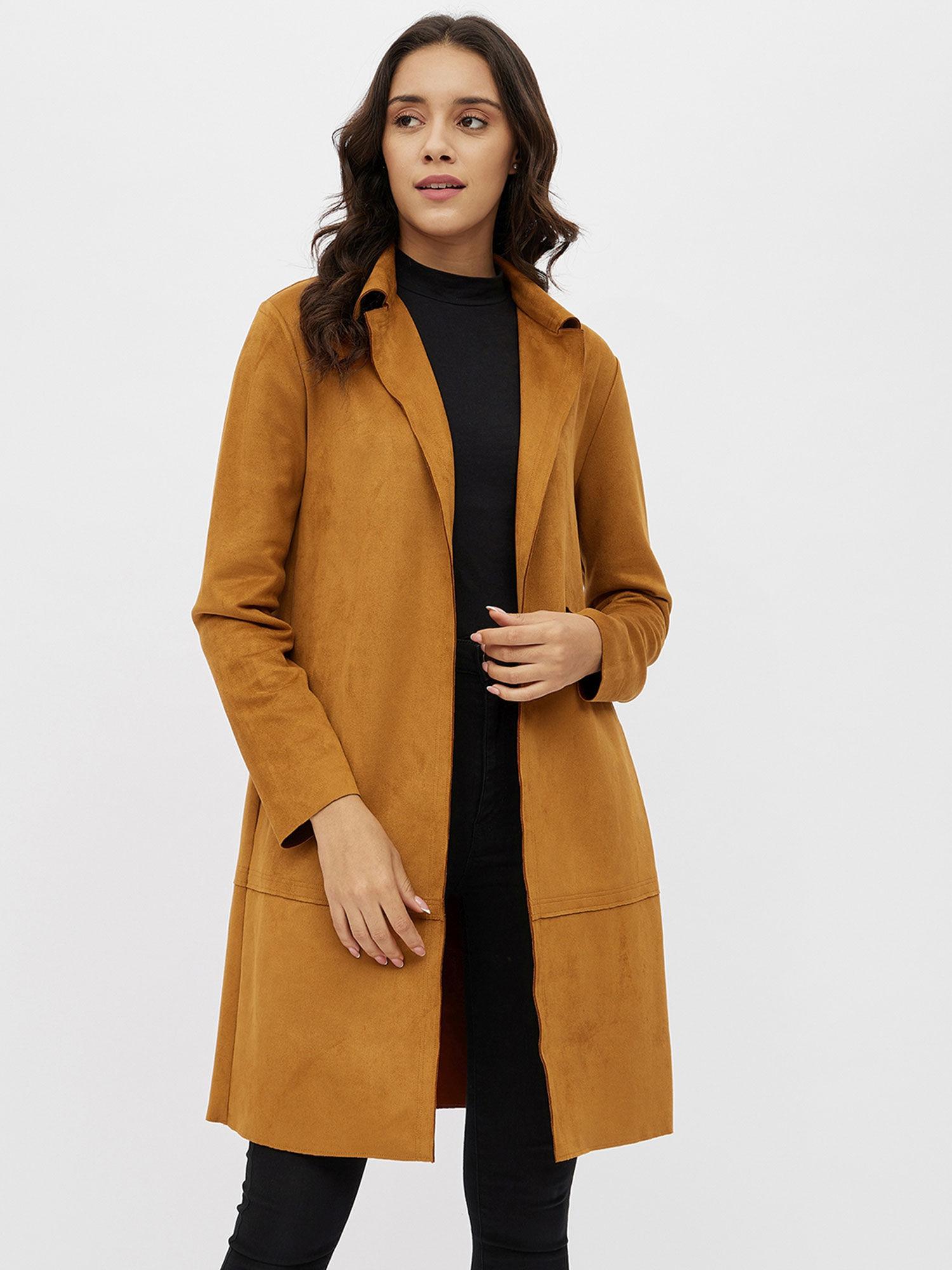 tan solid long sleeve a-line jacket