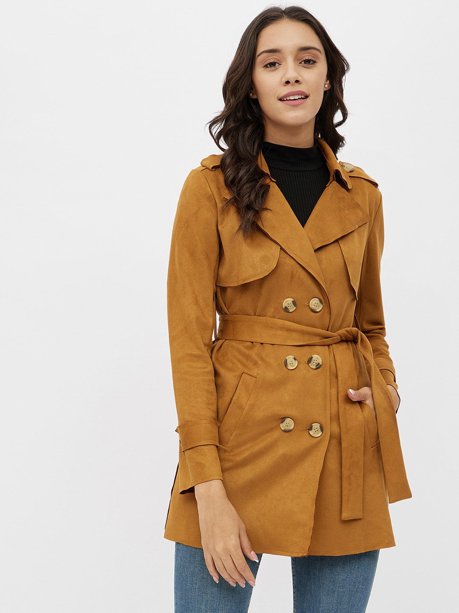 tan solid long sleeve jacket with belt