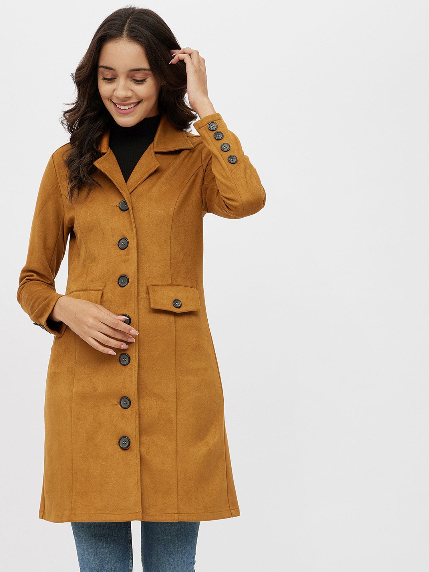 tan solid long sleeve jacket with button closure