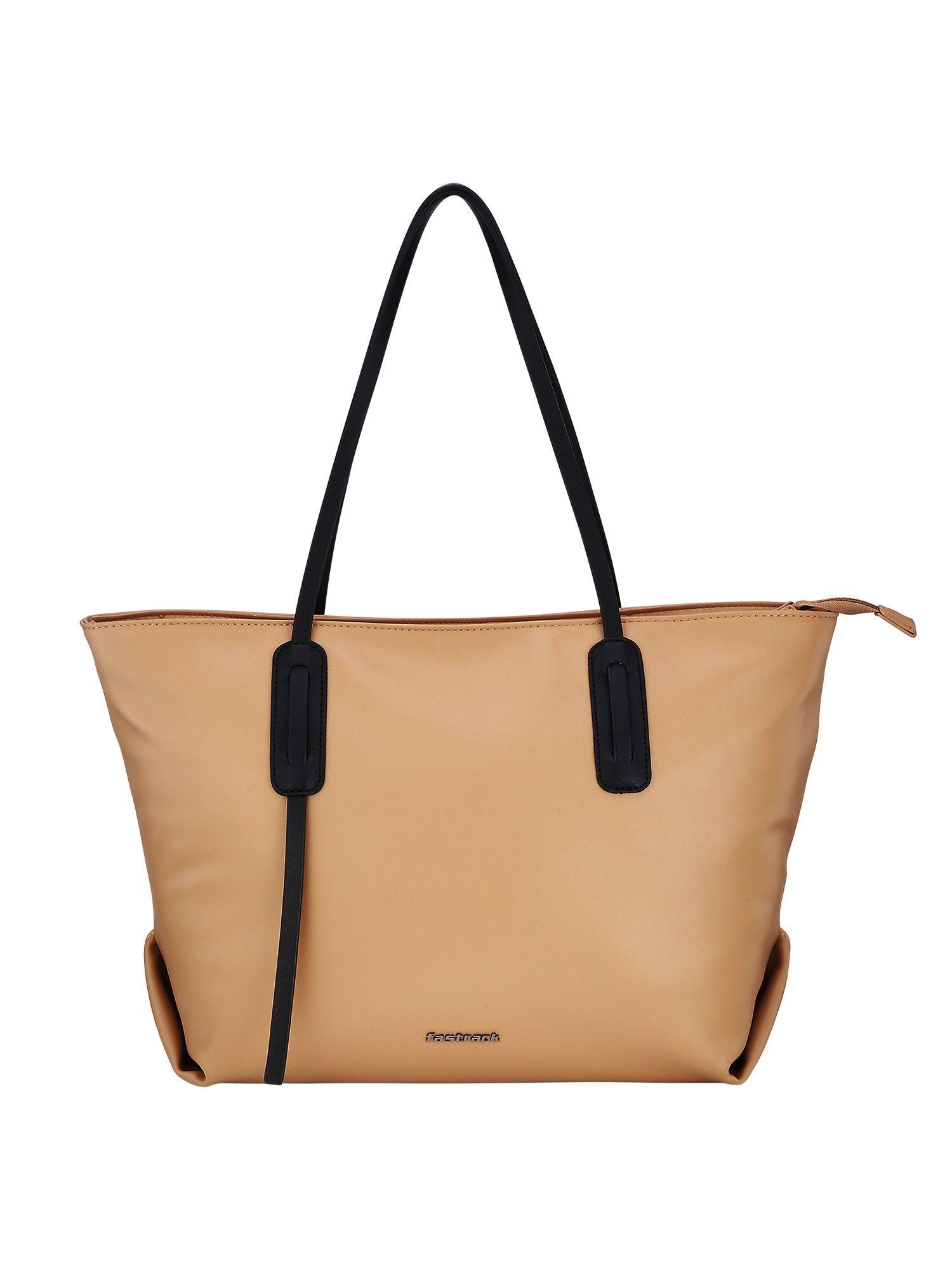 tan spacious tote bag with multiple compartments for women