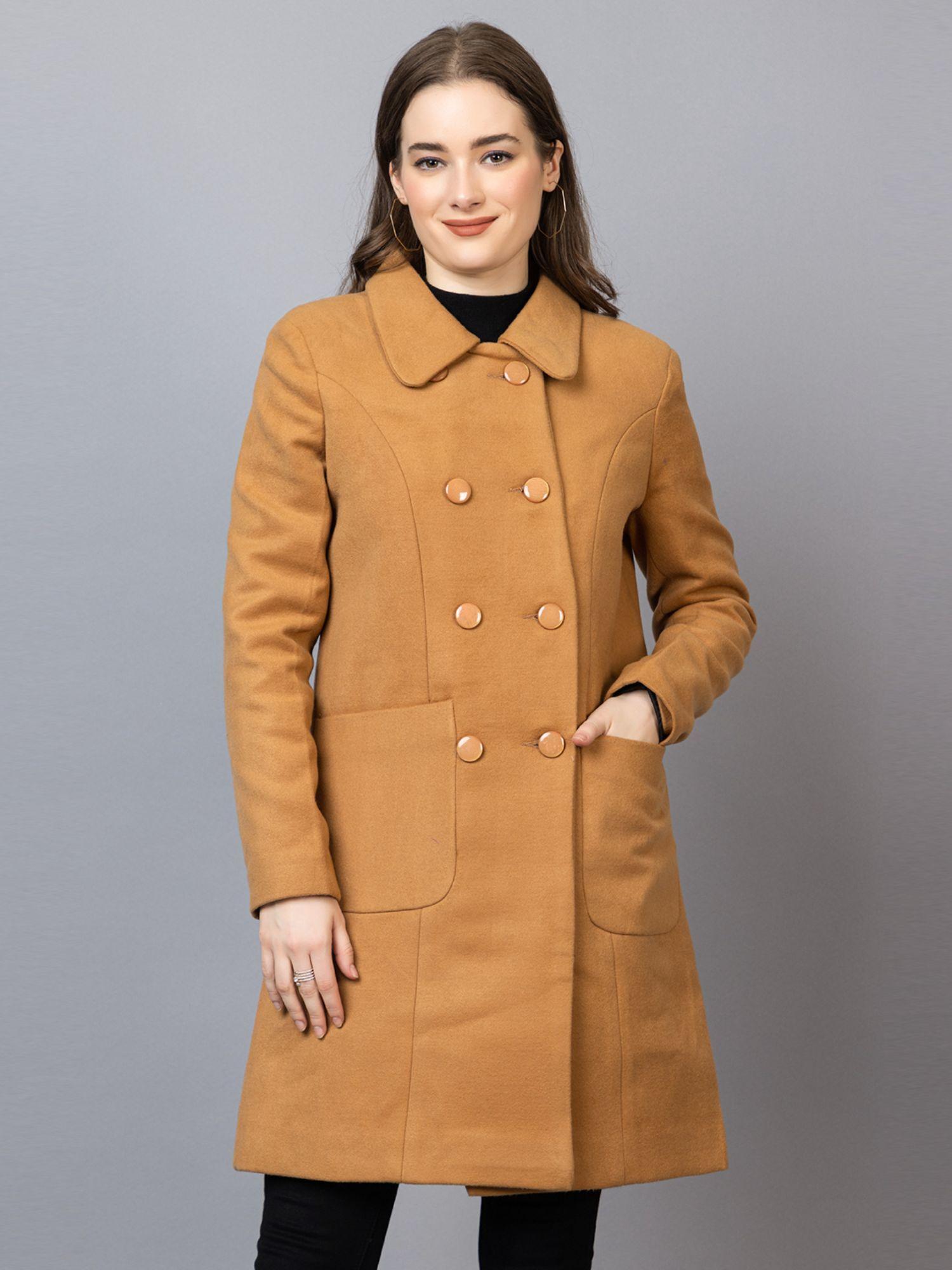 tan spread collar winter overcoat